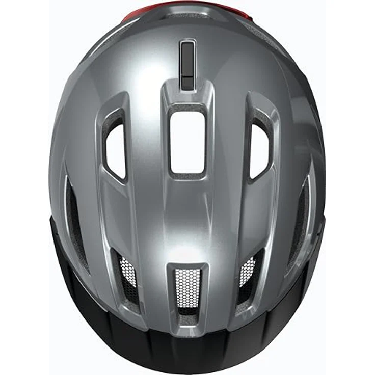 ABUS Urban-I 4.0, Fahrradhelm mit aufladbarem Rücklicht, 2 Leuchtmodi, Zopf-Öffnung, magnetischem Verschluss, Größe M, silber – Bild 6