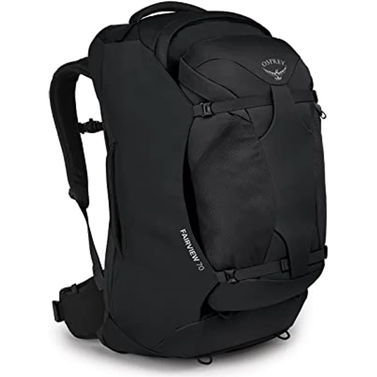 Osprey Fairview 70 Damen Schwarz Reiserucksack mit verstellbarem AirScape-Rückenteil – Bild 1
