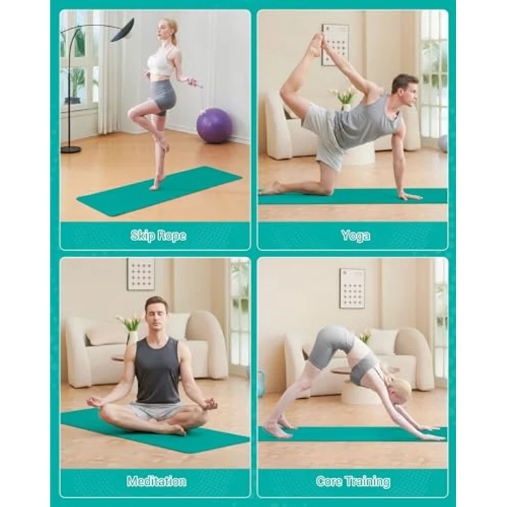 Good Nite Gymnastikmatte TPE, rutschfest, 183 x 61 x 0.6 cm, türkis, mit Tragegurt für Pilates und Yoga – Bild 3