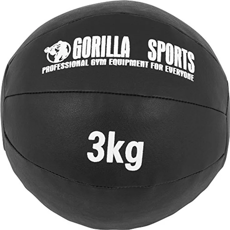 GORILLA SPORTS® Medizinball - 1kg, 2kg, 3kg, 4kg, 5kg, 6kg, 7kg, 8kg, 9kg, 10kg Gewichte, Einzeln/Set, 29cm, aus Leder, Schwarz - Trainingsball, Fitnessball, Gewichtsball, Slam Ball