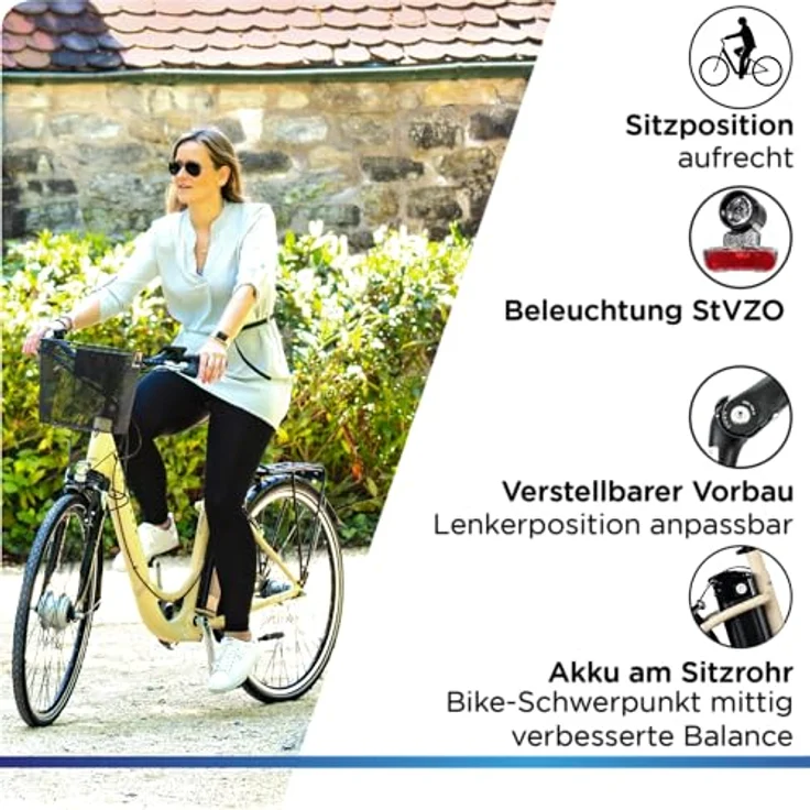 Zündapp Z517 E Bike Damenfahrrad, 28 Zoll, 155-190 cm, 7 Gang Nabenschaltung, Rücktrittbremse, Vorderradmotor, 374 Wh Akku, inklusive Beleuchtung und Frontkorb – Bild 4