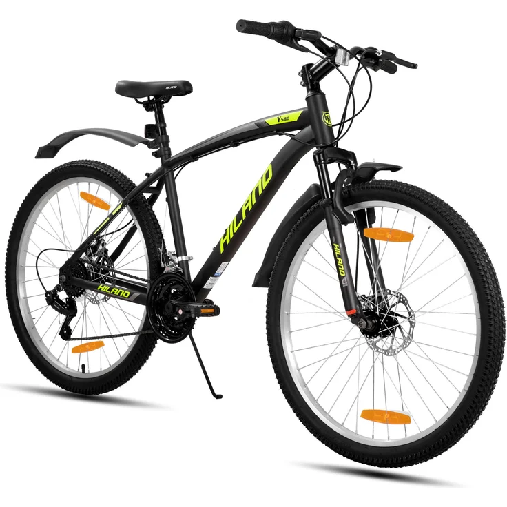 Hiland 27,5 Zoll Mountainbike, 18 Gang MTB für Herren und Damen mit Doppelte Scheibenbremsen, Federgabel und Schutzblechen