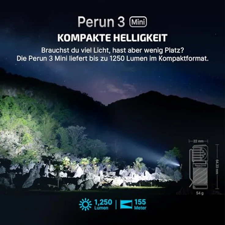 OLIGHT Perun 3 Mini Kit, Wiederaufladbare LED Stirnlampe mit 1250 Lumen, 155 m Reichweite, wasserdicht, blau – Bild 2