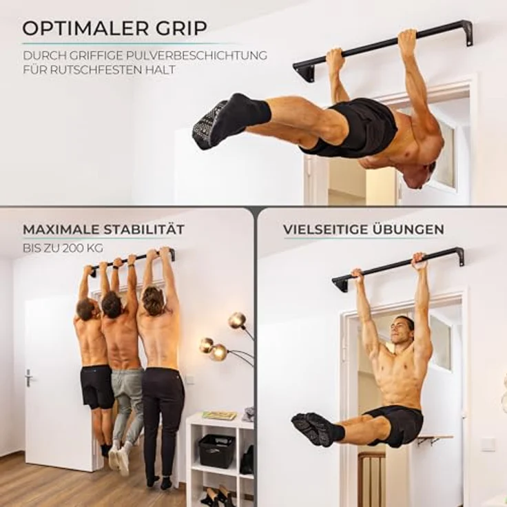 PULLUP & DIP Klimmzugstange zur Wandmontage über Türrahmen – Stabile Reckstange für Home Gym – Robuste Stahlkonstruktion, schwarz – Bild 5