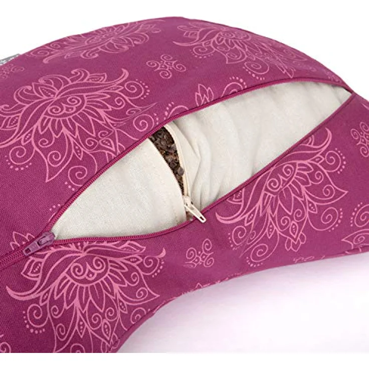 Bodhi | Yogi MOND Meditationskissen Lotus | Maharaja Collection | Yoga & Meditation | Yogakissen gemustertes Halbmond-Kissen mit Buchweizen-Füllung und abnehmbarem Bezug aus Baumwolle, Berry – Bild 2