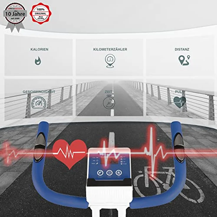 Ultrasport F-Bike, F-Rider Basics, Fahrradtrainer, Fitnessfahrrad LCD Trainingscomputer, klappbarer Heimtrainer, Maximales Benutzergwicht 110kg, Pulsmessung, 8 Widerstandsstufen, Trimmrad, Navy – Bild 3
