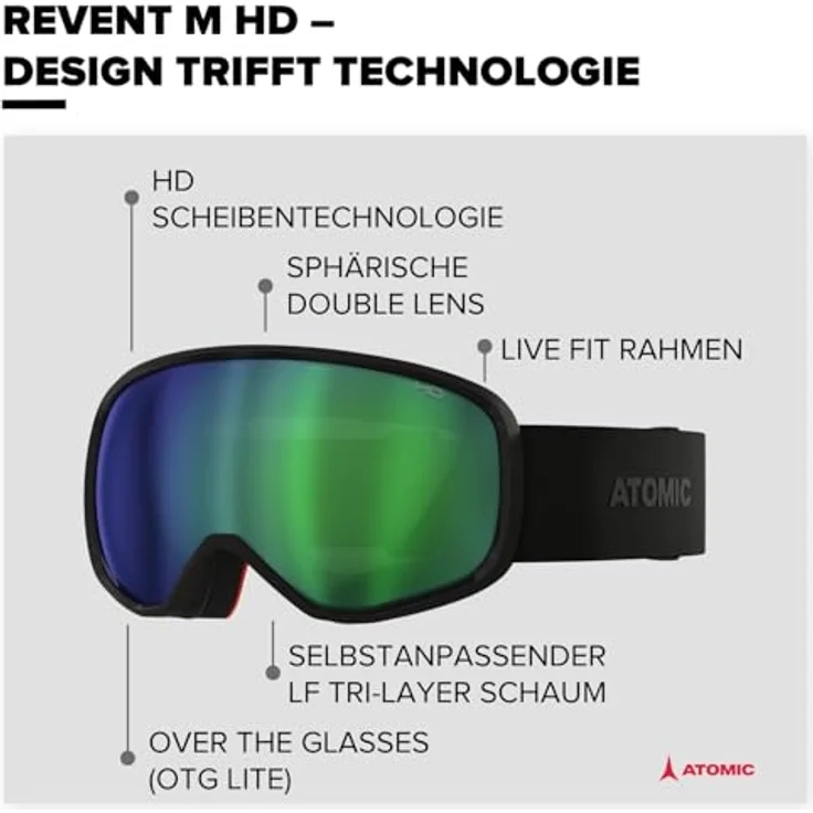 ATOMIC REVENT M HD Skibrille, Mittelgroße Ski- & Snowboardbrille mit HD Scheibentechnologie und Live Fit Rahmen, für Damen und Herren, inklusive Mikrofaser-Scheibentasche – Bild 2