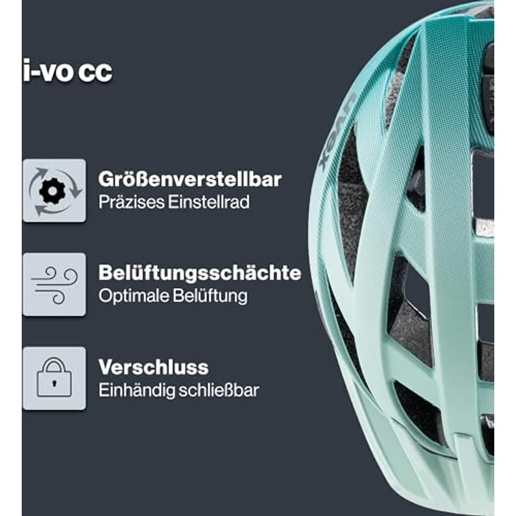Uvex Sports i-vo cc, Velohelm für Herren und Damen, verstellbar 52-57 cm, jade-teal mat, mit integrierter Sonnenblende und 24 Belüftungsöffnungen – Bild 2
