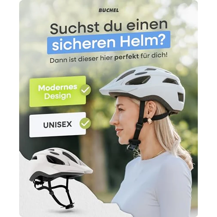 Büchel Fahrradhelm In-Mould-Technologie, Cam Lock, Kinnpolsterung & Fliegennetz – Größe L 58-61 cm, Weiß Matt – Bild 2