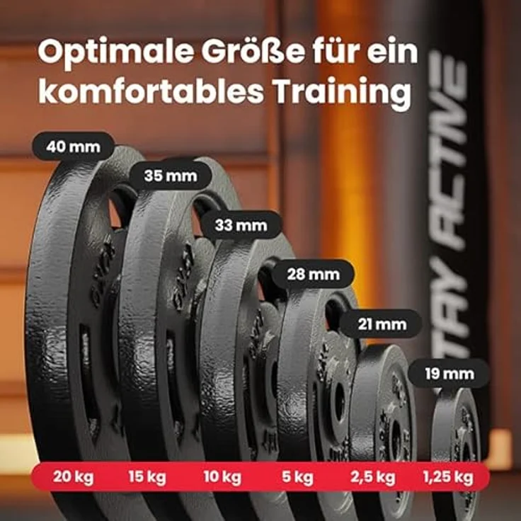 Hop-Sport 20 kg Gusseisen Hantelscheiben 30mm Set 4 x 5 kg / 2 x 10 kg - Guss Gewichte Hantel Set 30/31 mm Bohrung (4 x 5 kg) – Bild 3