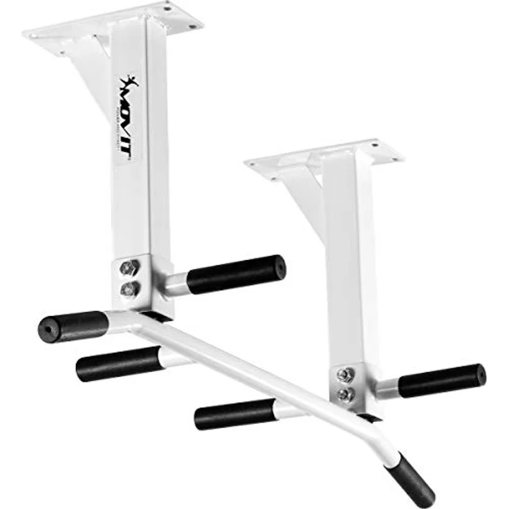 MOVIT® Profi Klimmzugstange zur Deckenmontage, bis 350 kg, 6x rutschfeste Griffe, 2x Ösen für Zubehör, schadstoffgeprüft, Weiß, Türreck Reckstange Pull up bar - Preisvergleich – Bild 2