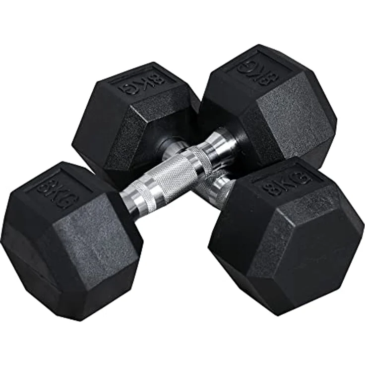 HOMCOM Hexagon Kurzhanteln 2er Set Gusseisen Hanteln Griff gerändelt Hantel Set Kurzhantelset Gewichte Metall Gummi schwarz 2 x 8 KG – Bild 1