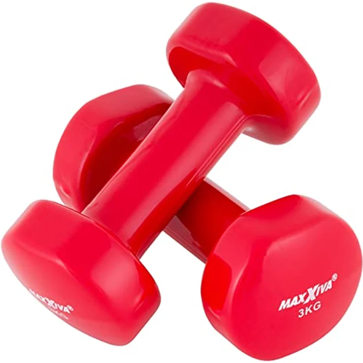 MAXXIVA Hantelset Kurzhanteln Vinyl Stahlkern Fausthanteln Gymnastikhanteln Sport Krafttraining Fitness Gewicht Farbe wählbar (rot (2 x 3 kg)) – Bild 1