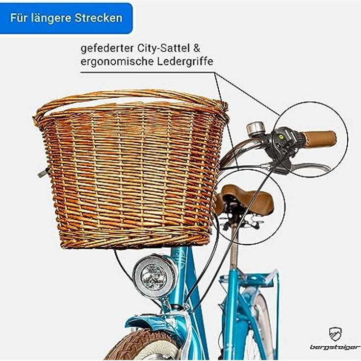 Bergsteiger Marseille 26 Zoll Damenfahrrad, ab 150 cm, Korb aus Rattan, Retro-Design, 6 Gang Tourney Schaltung, Damen-Citybike, Kettenschaltung – Bild 3
