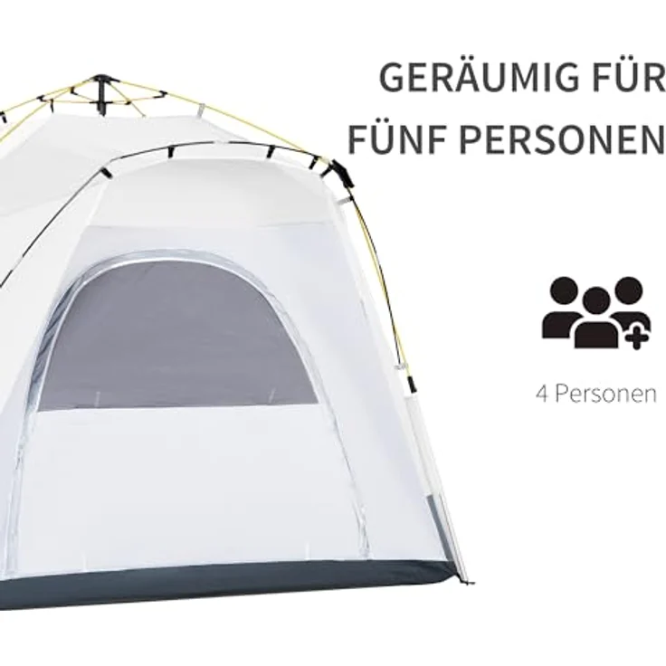 Outsunny Pop Up Kuppelzelt für 4 Personen, UV 50+, 4 Türen, 1,9 m Firsthöhe, 1000 mm Wassersäule, leicht und stabil für Camping und Garten – Bild 3