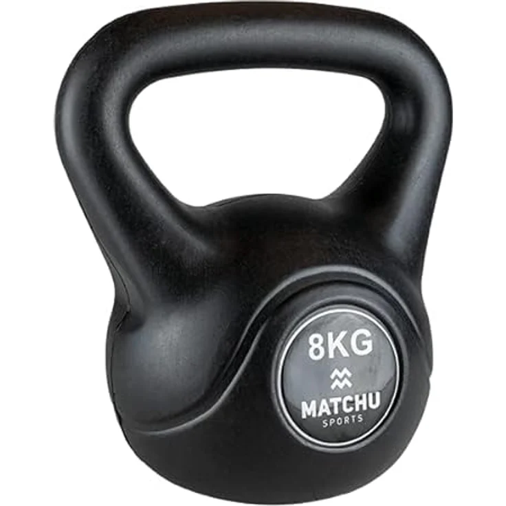 MATCHU Kettlebell, Fitness und Krafttraining, Kunststoff-Beton, 8 kg, Schwarz, 22x15 cm, für Crosstraining und Gymnastik – Bild 2