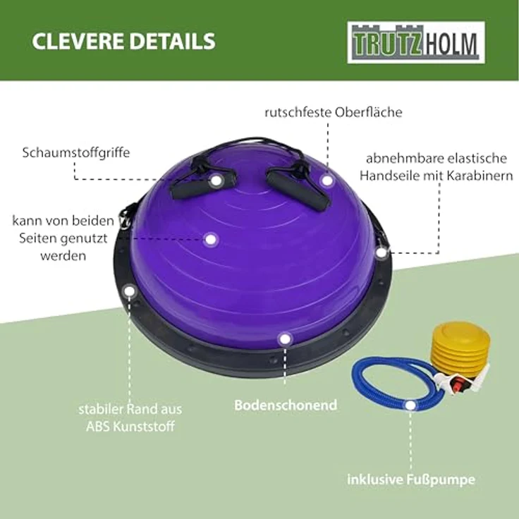 Baumarktplus TRUTZHOLM Yoga Balance Trainer Balancetrainer mit Expander und Fußpumpe, lila, vielseitig und umkehrbar, rutschfest, portabel – Bild 5
