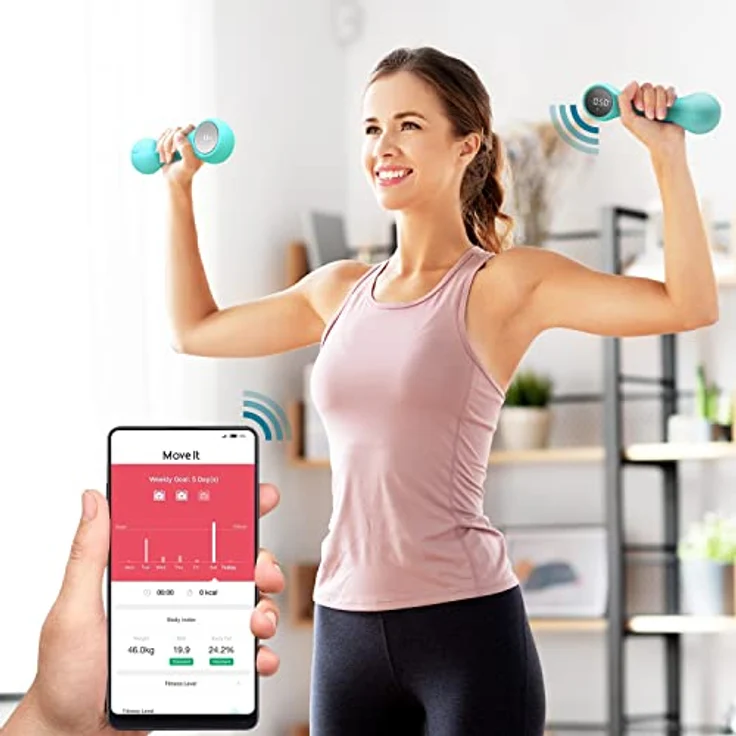 AsVIVA Smart Hantel 2er-Set KH3 Bluetooth Kurzhantel 0,5 kg – 1 kg mit Sensormodul App kompatibel Gymnastikhantel (Türkis/ 2 x 0,5 kg) – Bild 2