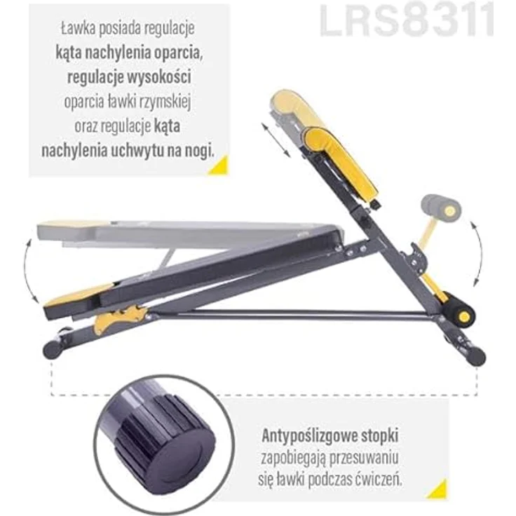 HMS Premium LSR8311, Bank mit Hyperextension und Stütze, max. Belastbarkeit 160 kg, verstellbarer Sitz, schwarz/gelb – Bild 5