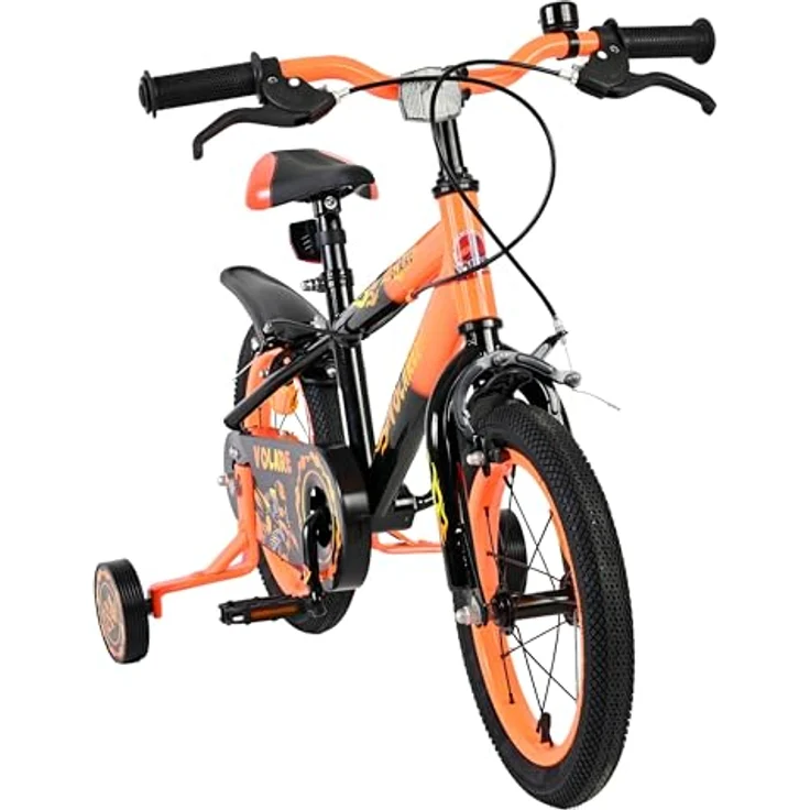 Volare Strike 14 Zoll Kinderfahrrad für Jungen – Schwarz-Orange, 2 Handbremsen, abnehmbare Stützräder, geschlossener Kettenschutz, Reflektoren vorne und hinten – Bild 6