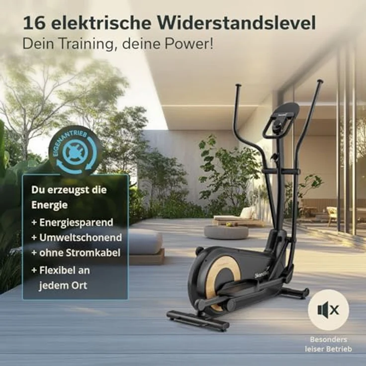 Skandika Crosstrainer Carbon P24-RG, leiser Ellipsentrainer mit Generator, 16 Widerstandsstufen, bis 150 kg, computergesteuert, elektronischer Widerstand für Zuhause – Bild 2