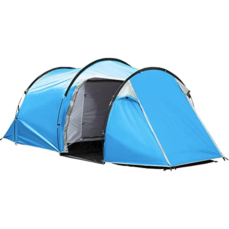 Outsunny Campingzelt 2-3 Personen, stabil und wasserdicht mit Seitentür, 2000 mm Wassersäule, Tunnelzelt, hellblau – Bild 1