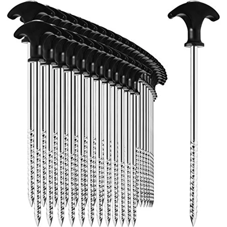 com-four® 36x Zelt-Heringe, robuste Erdnägel mit Gewinde für Camping und Outdoor, silberfarben, T-Griff, ideal für harten Boden – Bild 1