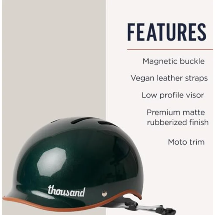 Thousand Fahrradhelm für Erwachsene – Heritage 2.0 Collection - British Racing Green Medium, Urbaner Stadthelm mit Diebstahlsicherung und Veganer Lederoptikriemen – Bild 5