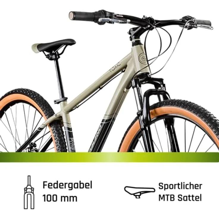 Galano Toxic Mountainbike Hardtail 29 Zoll, 21 Gang, Federgabel, Scheibenbremsen, schwarz/beige, 40 cm – Bild 4