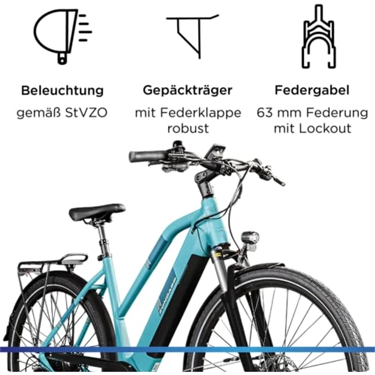 ZÜNDAPP Z810 Ebike Damen 28 Zoll Trekkingfahrrad, 8 Gänge, 165-190 cm, türkisblau, hydraulische Scheibenbremsen, 550 Wh Akku – Bild 4