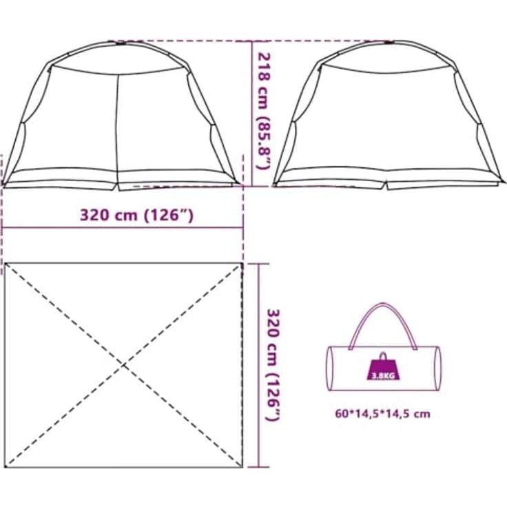 vidaXL Moskitonetz-Zelt mit Dach Grau 320 x 320 x 218 cm, UV-beständig, wetterfest, tragbarer Gartenpavillon – Bild 3