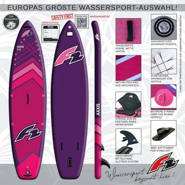 F2 AXXIS Damen Ltd. Edition SUP Board 10,2", Aufblasbar, Lila, mit Kajaksitz und Paddel – Bild 2