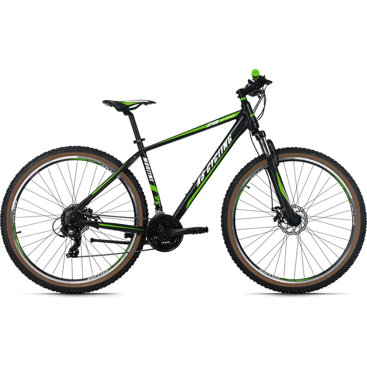 KS Cycling Mountainbike Hardtail 29" Morzine, schwarze Ausführung mit grünen Akzenten, 21-Gang SHIMANO-Schaltung, Scheibenbremsen, empfohlen für Körpergröße 175-190 cm