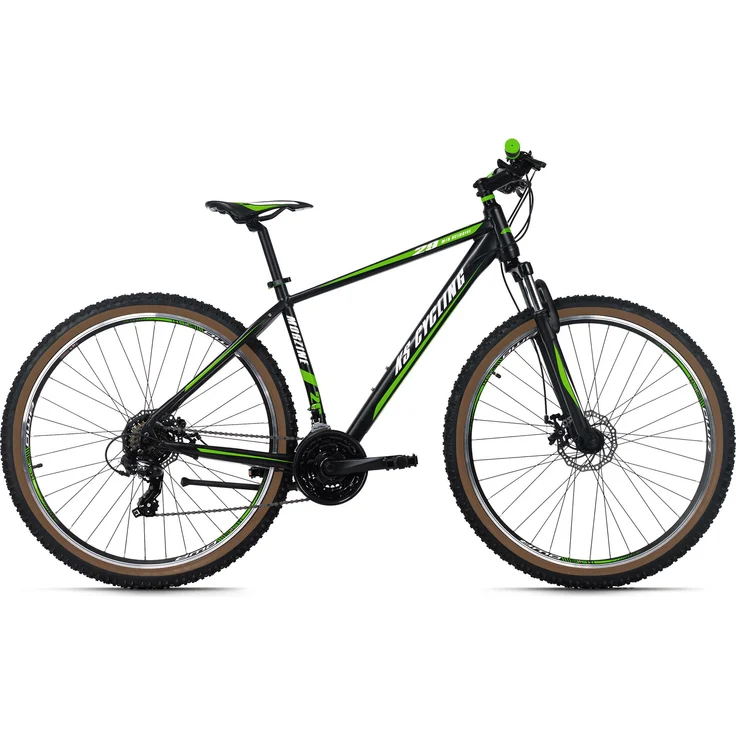 KS Cycling Mountainbike Hardtail 29" Morzine, schwarze Ausführung mit grünen Akzenten, 21-Gang SHIMANO-Schaltung, Scheibenbremsen, empfohlen für Körpergröße 175-190 cm