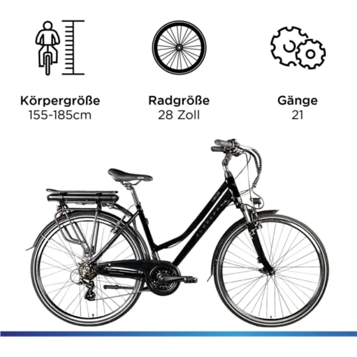 ZÜNDAPP Z802 E Bike Trekking 155-185 cm, 21 Gänge, bis 115 km, 28 Zoll Elektrofahrrad mit Beleuchtung und LED Display, Ebike Trekkingrad (schwarz/grau, 48 cm) – Bild 3