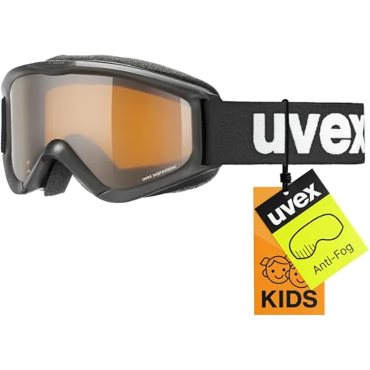 Uvex speedy pro - Skibrille für Kinder - kontrastverstärkend - vergrößertes, beschlagfreies Sichtfeld - Schwarz - one size