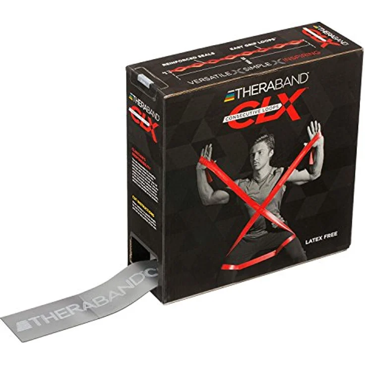 TheraBand CLX Latex-Free Resistance Band, 110 Loops für Pilates, 22 Meter, Silber, Super Heavy, mit integrierter Übungsbibliothek – Bild 1