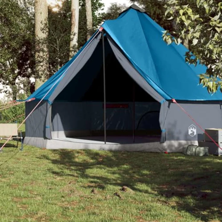 vidaXL Tipi Familienzelt 10 Personen, Campingzelt mit Netzwände, Wasserdicht Tipizelt mit E-Anschluss, Gartenzelt, Blau 185T Polyester – Bild 3