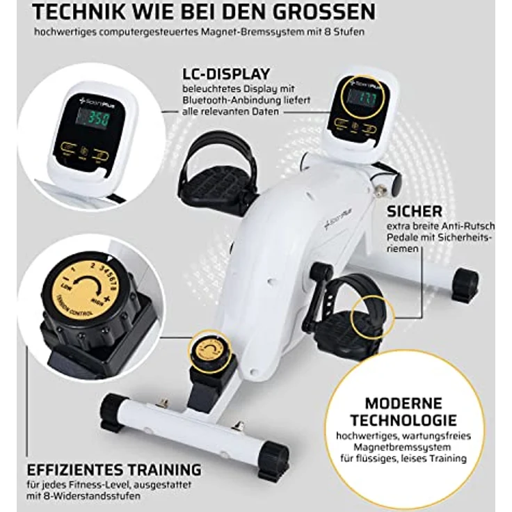SportPlus Beintrainer für zuhause & Büro, Mini-Heimtrainer mit Magnet-Bremse & 8 Widerstands-Stufen, mit Trainingscomputer, extra breite Pedale, App kompatibel | Heimtrainer Fahrrad | Minibike – Bild 5