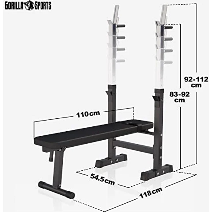 GORILLA SPORTS Hantelbank mit Ablage, Dip-Station, inkl. Hantelset 100kg, Klappbar, Schwarz/Weiß, für effizientes Krafttraining – Bild 7
