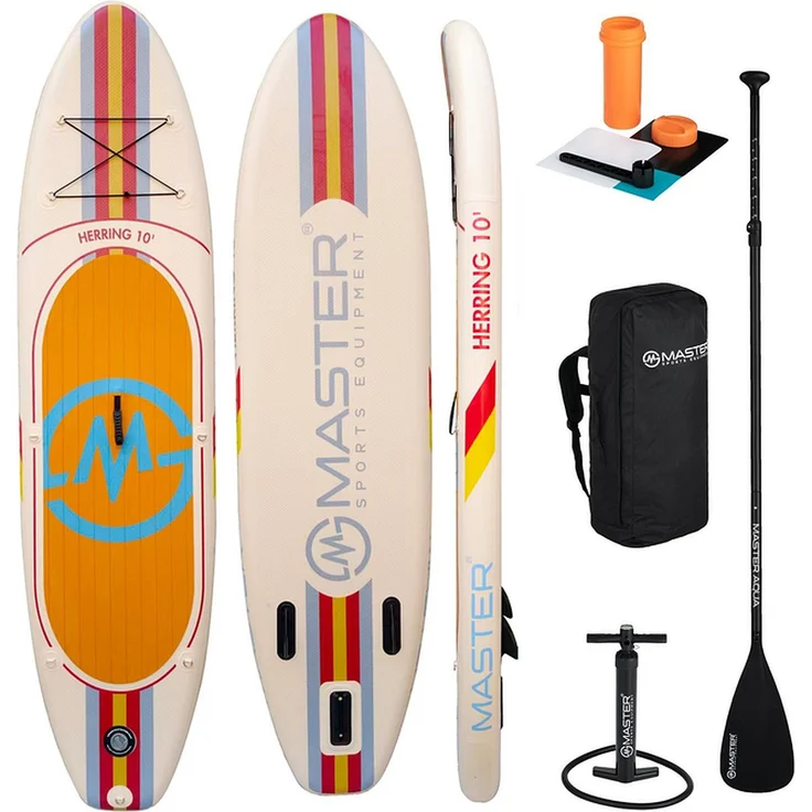 Master Paddleboard Aqua Herring - 10" SUP mit 15 cm Steifigkeit, rutschfester EVA-Oberfläche, UV-beständig und inkl. Hochdruckpumpe