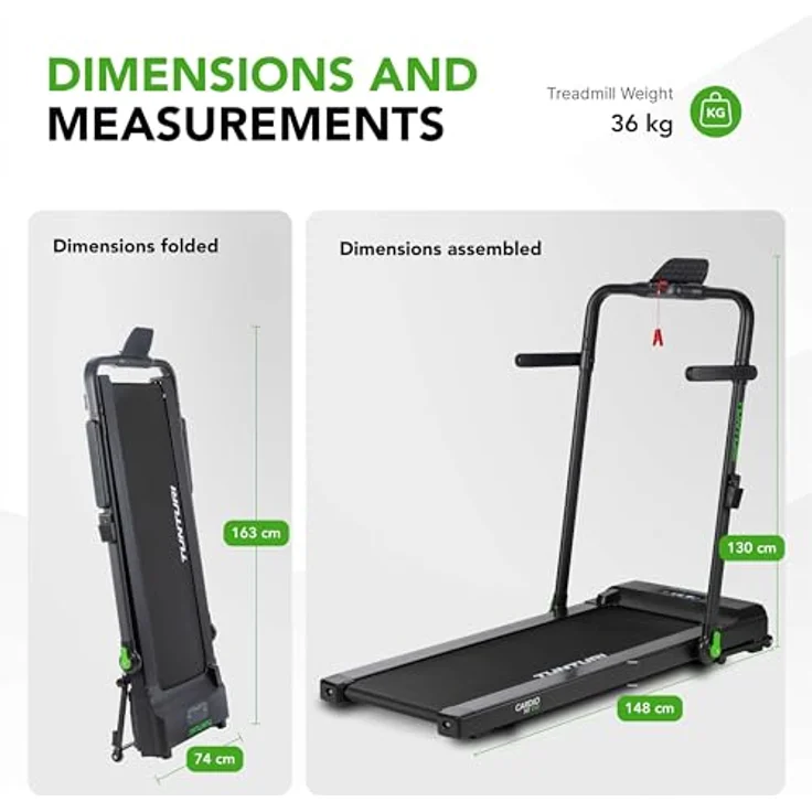 Tunturi Cardio Fit T10, Laufband bis 100 kg, 7 Programme, klappbar, 1 bis 12 km/h, inklusive Fernbedienung, kompakt – Bild 3
