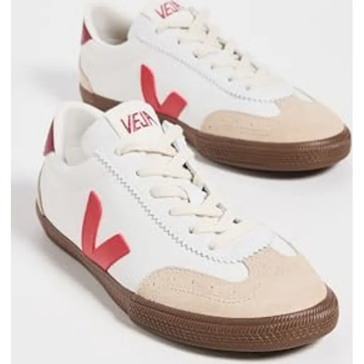 Veja Volley O.T. Laufschuhe für Frauen, Rindsleder im 70er Jahre Retro-Look, Weiß Rot, Größe 8 UK - 41 EU - 10 US – Bild 4
