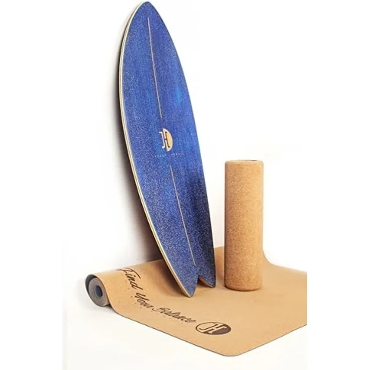 JUCKER HAWAII Balanceboard Ocean Rocker Blue - Geschwungenes Indoor Surf Balance Board mit Rocker Shape - Balanceboard und Trickboard mit Korkrolle und Matte