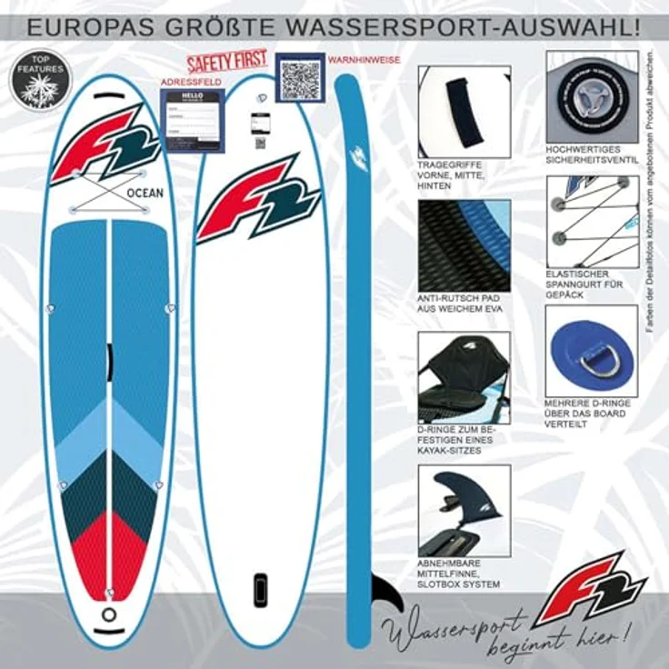 F2 Stand up Paddle Board OCEAN LTD SUP Board Only 11,5 Rot 2024/2025, aufblasbar mit 6-Zoll-Dropstitch-Material – Bild 3