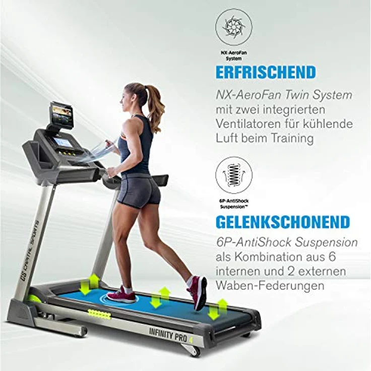 Capital Sports Infinity Pro 4.0 Laufband, 7 PS Treadmill mit 50 x 140 cm Lauffläche, bis 21 km/h, 15% Steigung, Ventilator, Faltbar, grau – Bild 3