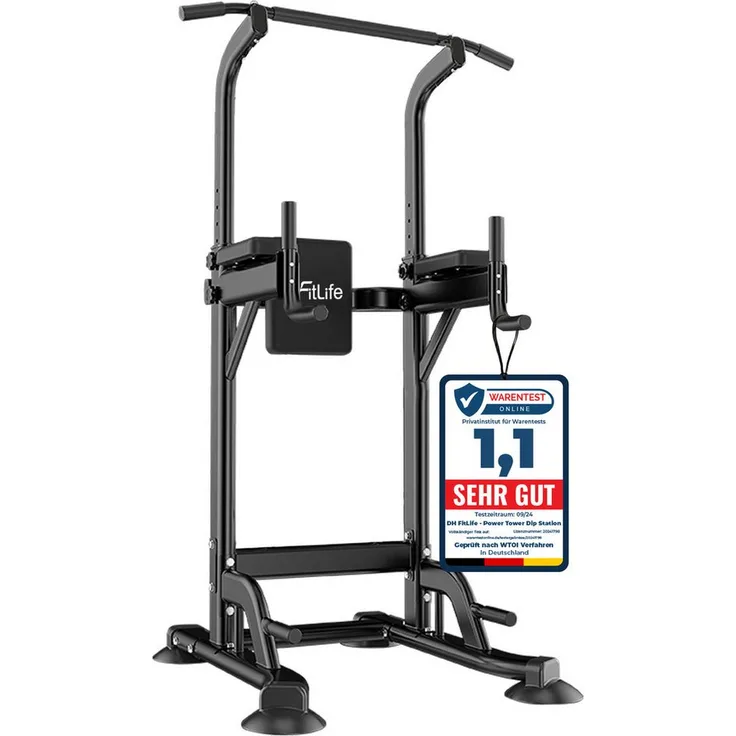 DH FitLife Power Tower Dip Station, Kraftstation mit Klimmzugstange, max. 150 KG Belastung, höhenverstellbar, rutschfeste Füße, leistungsstarker Rückentrainer und Dip Barren