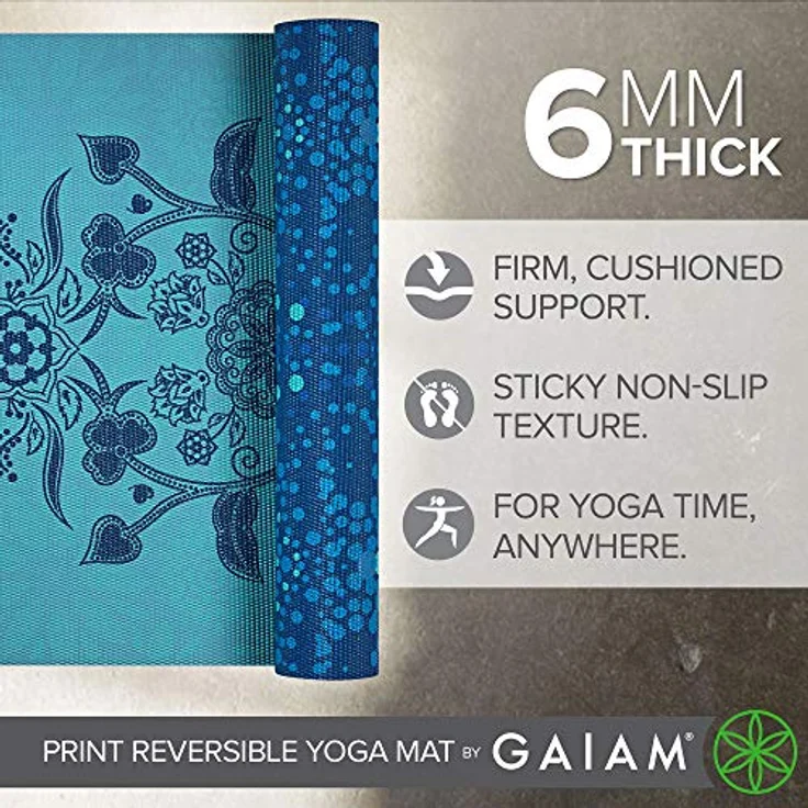 Gaiam Yogamatte, Premium-Druck, wendbar, extra dick, rutschfest, Mystic Sky, 6 mm – Bild 3