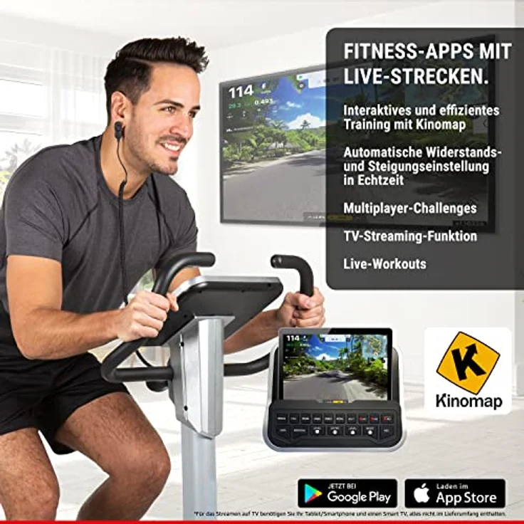 HAMMER 3194 Finnlo Ergometer Varon XTR BT mit APP Steuerung für Smartphone, Bluetooth Anbindung, Kompatibel mit: Kinomap und BitGym, tiefer Einstieg, 15 Trainingsprogramme – Bild 4