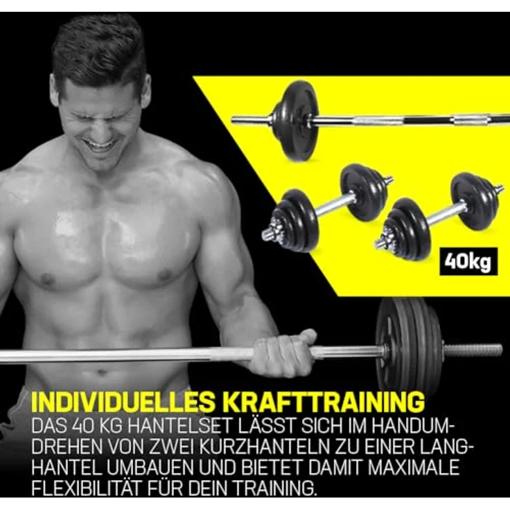 SPORTINATOR® "Machine" Hantel Set, 2-in-1 Kurzhantel und Hantelset (15–40 kg) mit Koffer aus Gusseisen & Stahl, für effektives Ganzkörpertraining zu Hause oder unterwegs (20 kg) – Bild 5